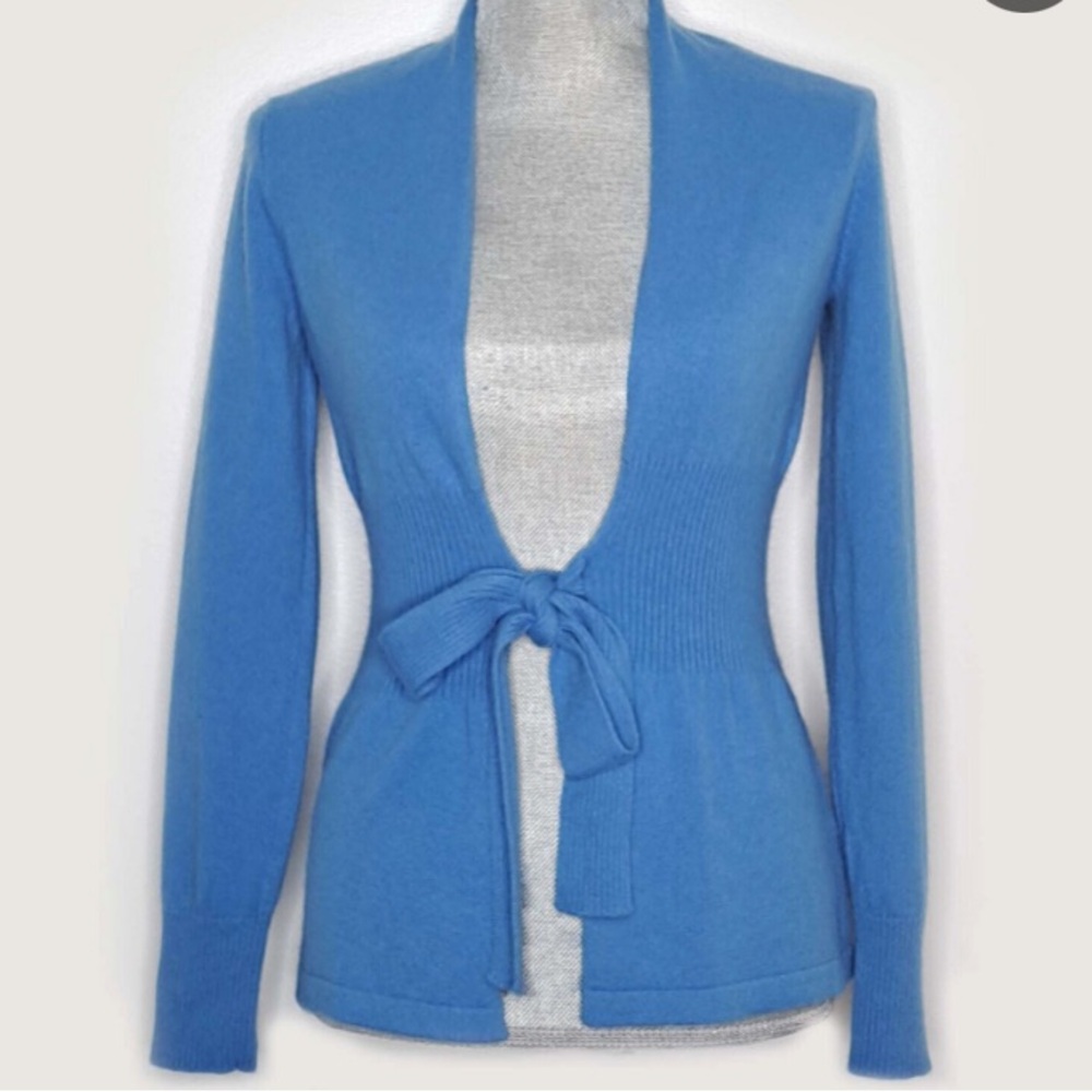 J. Mclaughlin 100% cashmere tie front cardigan size large blue